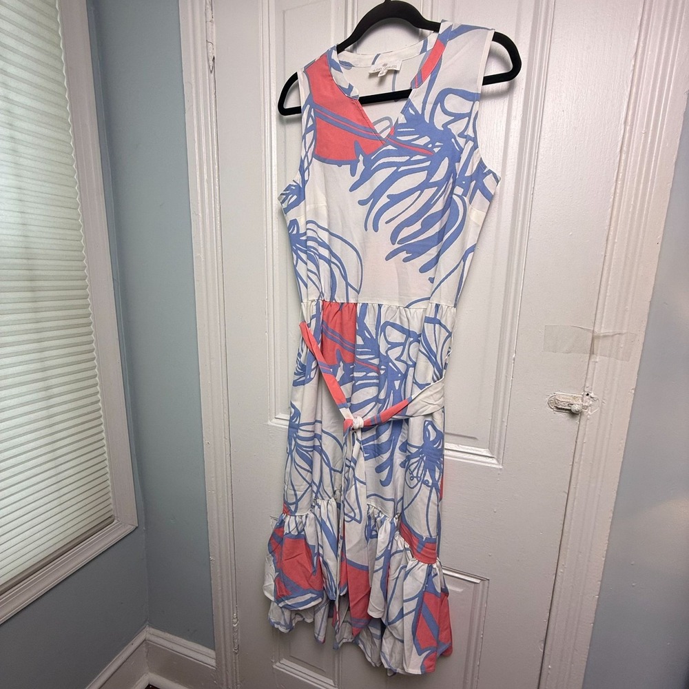 Susan Graver Soleil Dress Floral Sleeveless Midi Belted Summer Women Medium NWOT